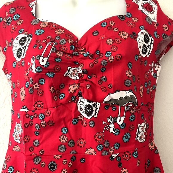 SUGAR SKULL RETRO ROCKABILLY FLORAL HALLOWEEN FESTIVAL COSPLAY PARTY SWING DRESS - Picture 8 of 13